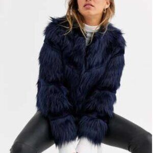 Urbancode faux fur mix coat in navy, Size US 8